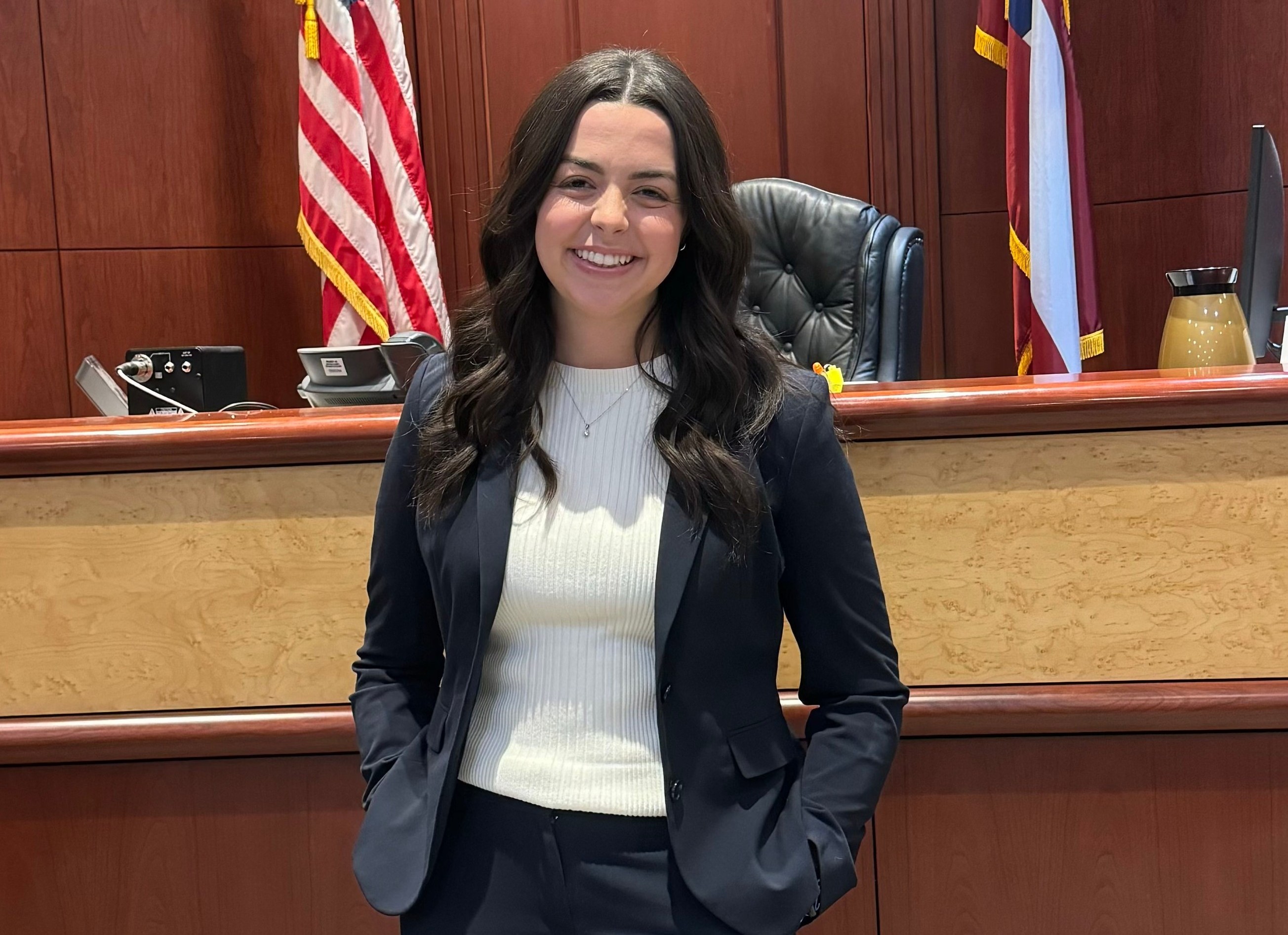 Attorney Meghan Pasqua in a courtroom in Dalton, Georgia
